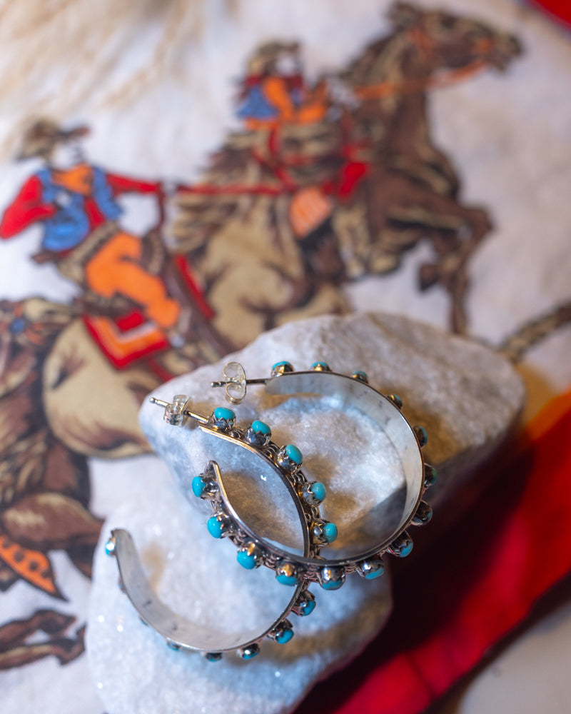 Turquoise Hoop Earrings - Smokin' Blues Turquoise